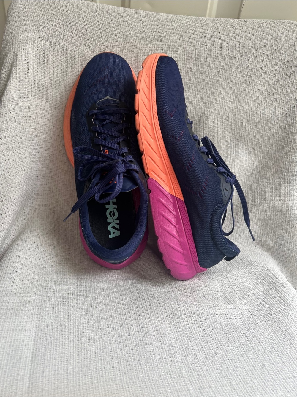 Hoka Women's Navy with Coral and Pink Athletic Running Shoe - Picture 12 of 16